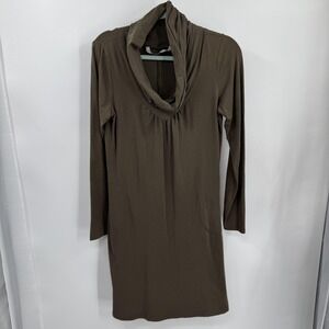 Athleta Womens Lost River Dress Olive Green Size M Tall Cowl Neck LS Casual